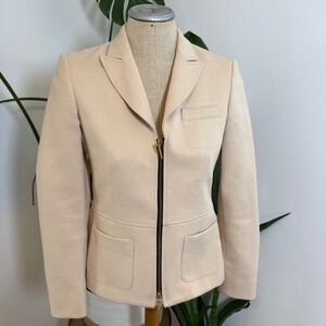 Anne Klein Blazer Zip Front Textured Professional 4 Beige Excellent Womens